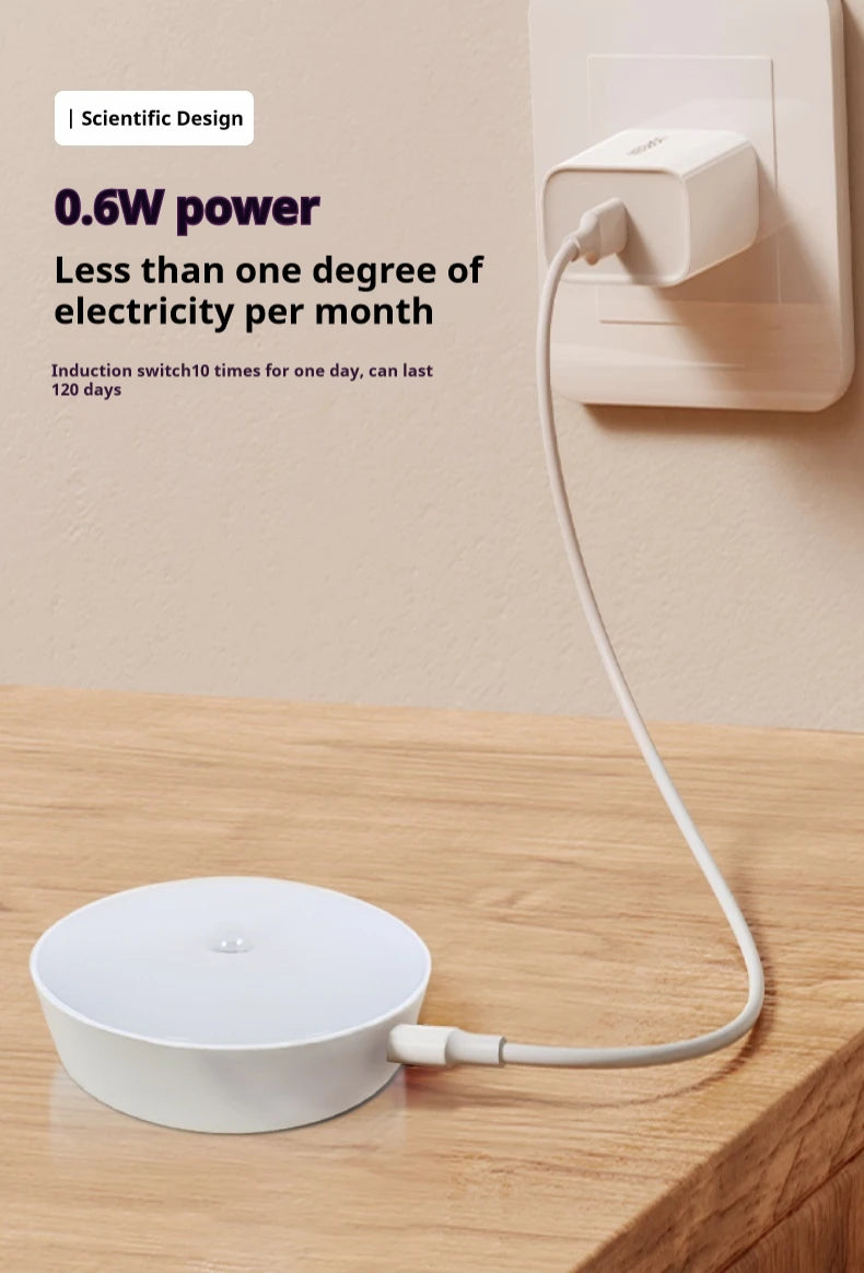 NEW Arrivals 2 PCS Set LED Smart Human Body Motion Sensor Night Lamp Emergency Automatic Lighting USB Charging Wireless Magnetic Suction Use Night Light Home Lighting Accessories