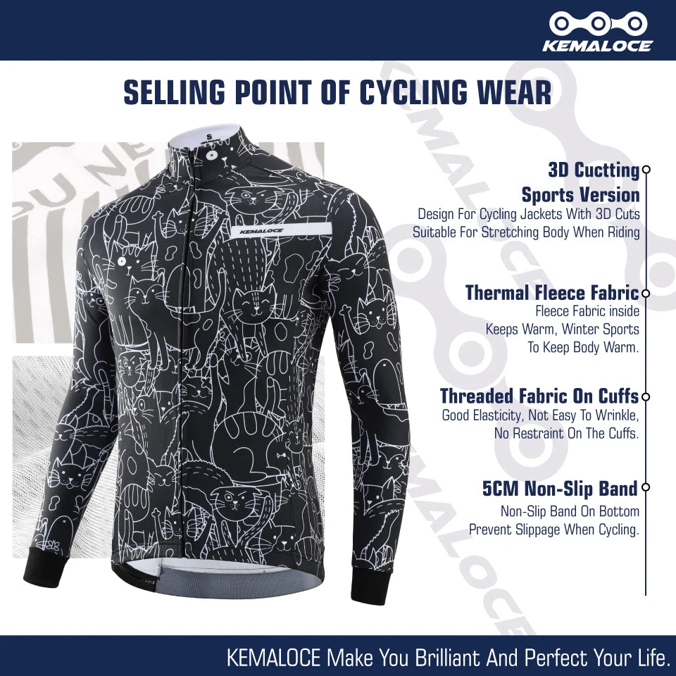 Winter Cycling Jackets Men Fleece Long Sleeves High End Bike Jackets Black&White Thermal Fabric MTB Bicycle Clothing