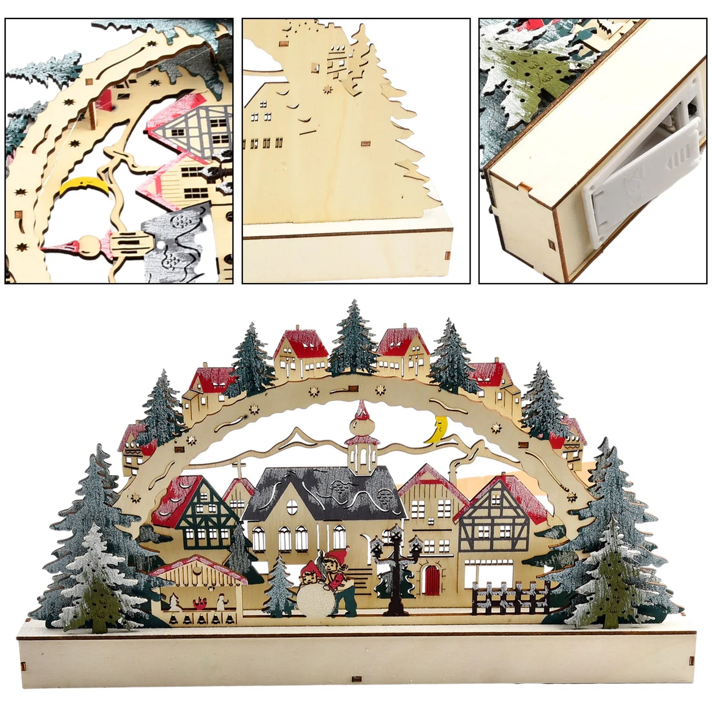 Christmas House LED Light Wooden House Luminous Cabin Snowman Doll Christmas Village Scene Ornament Christmass Decoration Craft