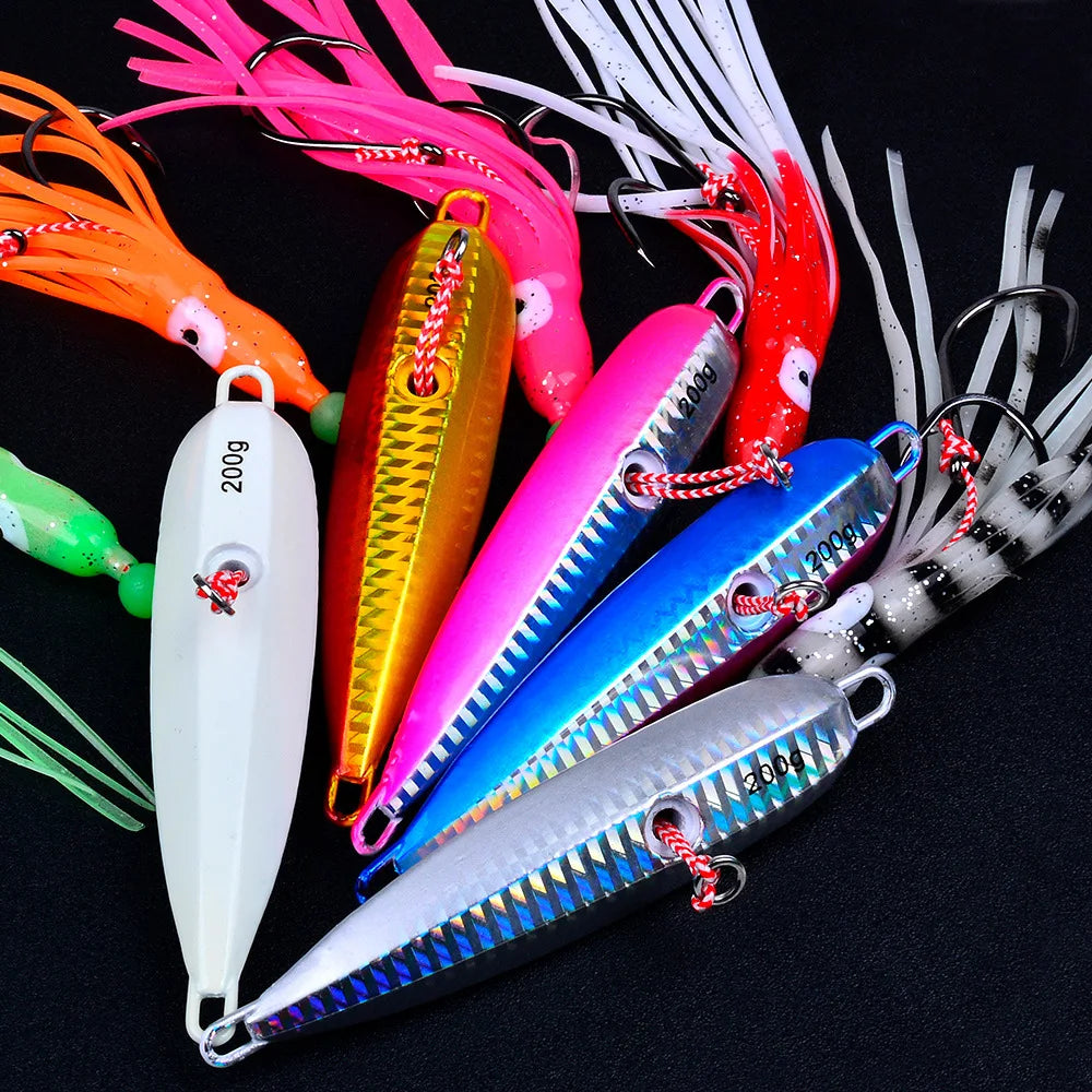 NEW  150g 180g 200g  Jig Bottom Ship Lures Metal Jig Octopus Skirt With Assist Hook Squid Bait Fish Bait Lake Sea Fishing Accessories