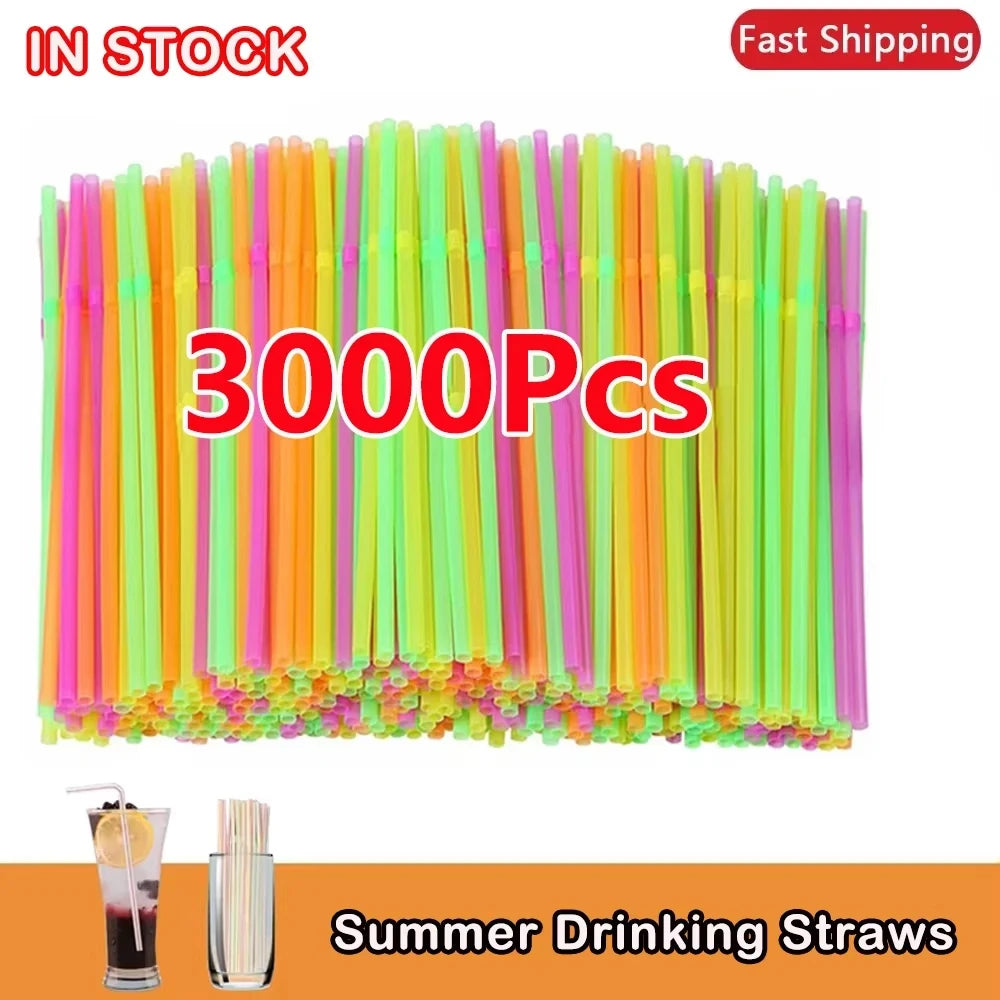 3000 PCS Set Multicolor Black Drinking Straws Cocktail Cola Bar Party Wedding Kitchen Beverage Straw Palette for Hotels Restaurants Pub Night Club