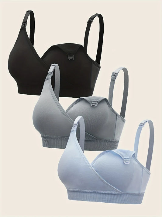NEW Arrivals 3 PCS Set Breathable Front Open Nursing Bra Maternity Underwear Pregnancy Bra Full Cup Wireless Comfortable Breastfeeding Bra