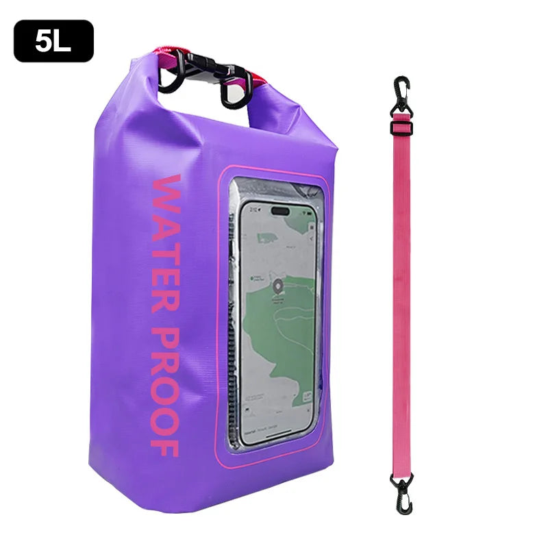 5L Large Capacity Dry Bag Swimming Pack Touch Screen Outdoor Waterproof Kayak Storage Bag Trekking Drifting Rafting Surfing Boating Backpack