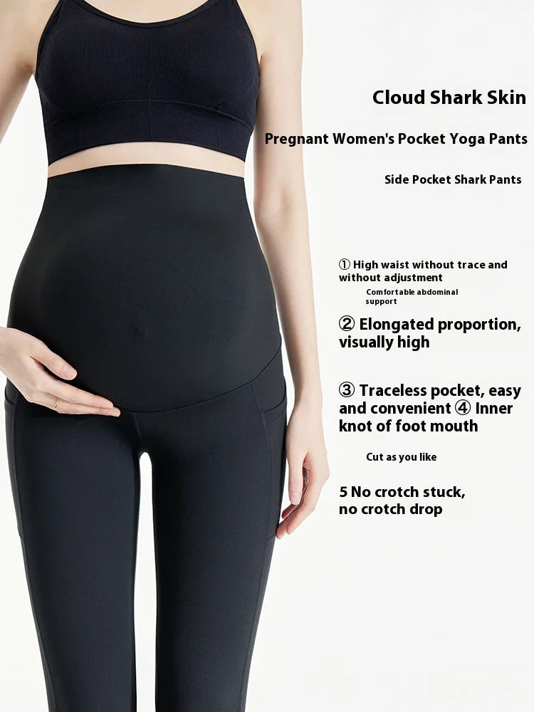 NEW Arrivals Black/Gray Color Maternity Bottoming Pants Spring and Fall Models Spring and Summer New Maternity Yoga Shark Pants Pockets Maternity Pants Ladies Sports Clothes