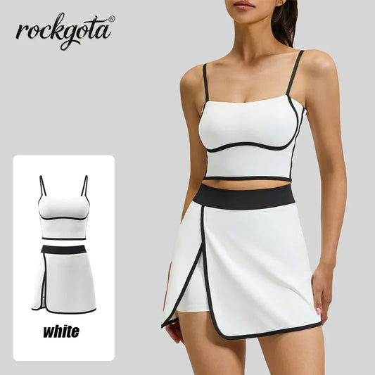 4 Colors S-2XL 2 PCS Set Women Yoga Suit Anti-Exposure Design Shockproof Support Quick Dry Breathable Outdoor Activities Tennis Golf Suit  Fitness Gym Workout Running Ladies Sport Apparel Clothing Supplies
