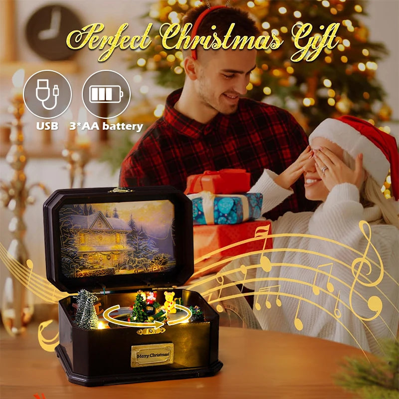 New Luminous Christmas Music Box Rotating Music Box Xmas Santa Claus  Train Ornaments Ideal Christmas Gift for Kids Girlfriend