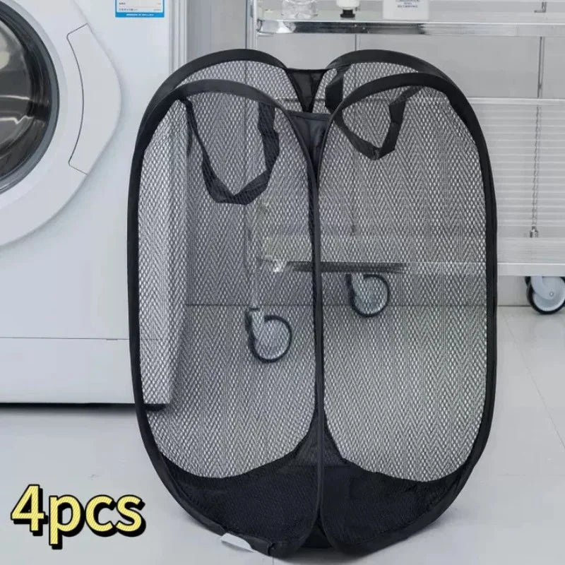 2-6 PCS Set Folding Dirty Laundry Sorting Basket Washing Frame Bathroom Cloth Mesh Storage Bag Frame Bucket Laundry Organizers Storage Pouch Laundry Accessory Sets