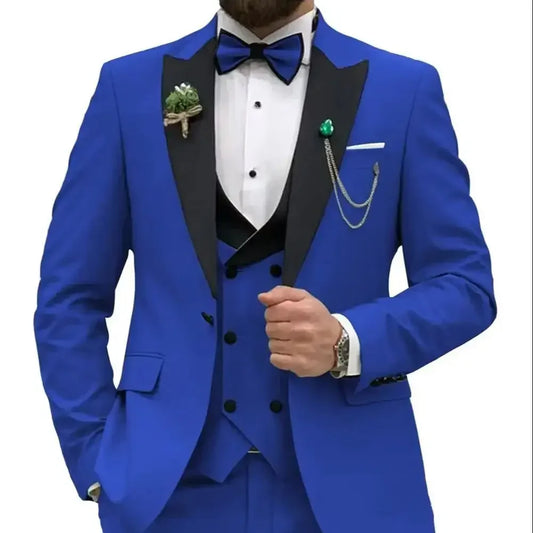 Low-Price Sales are Limited NEW Arrivals 3PCS Set  S-6XL 5 Colors Slim Fit Men Suits Double Breasted Vest Men Wedding Prom Costume Homme Business Suit Blazer +Vest +Pants Men Luxury Fashion Clothing Supplies
