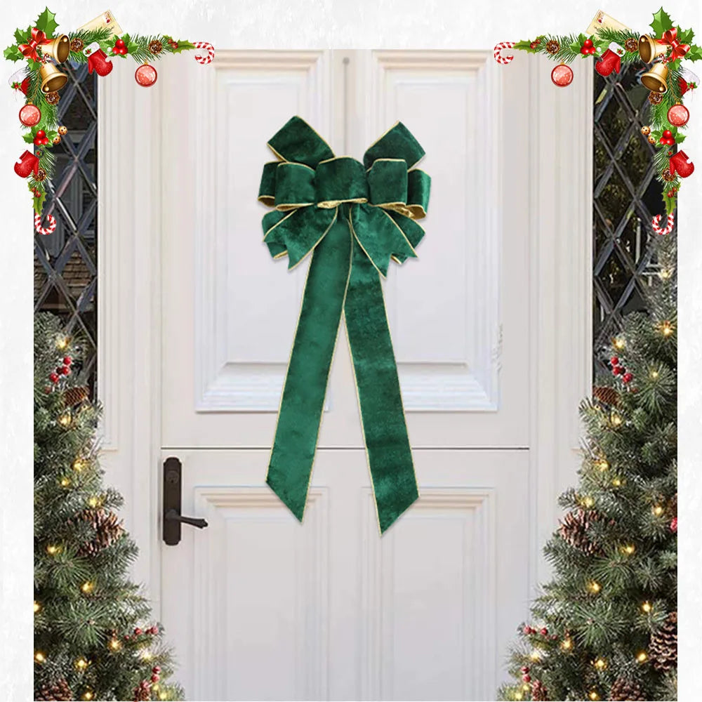 Cross-Border New 60cm Red Large Bow Christmas Tree Decoration Pendant Silk Edge Velvet Christmas Bow