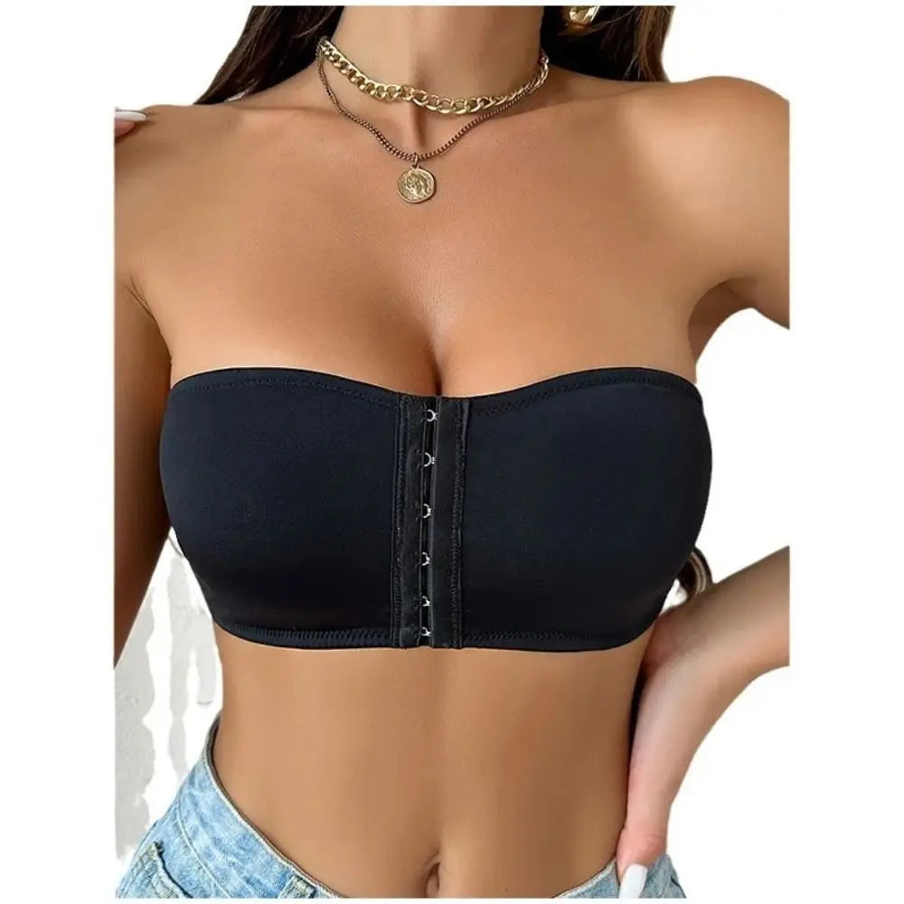 S-XL Black/Skin Color Breathable Soft Cushion Strapless Bra Wire Free Non-Slip Design Front Button Bra No Steel Rings Seamless Ice Silk Bra Women Underwear Accessories