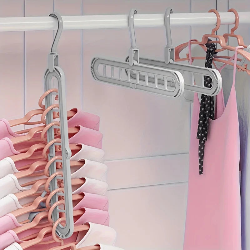 3 PCS Set, Plastic 9-Hole Foldable Hangers, Heavy Duty Space Saving Clothes Organizer Hangers, For Room, Closet, Wardrobe, Drying Racks Home Clothing Accessories
