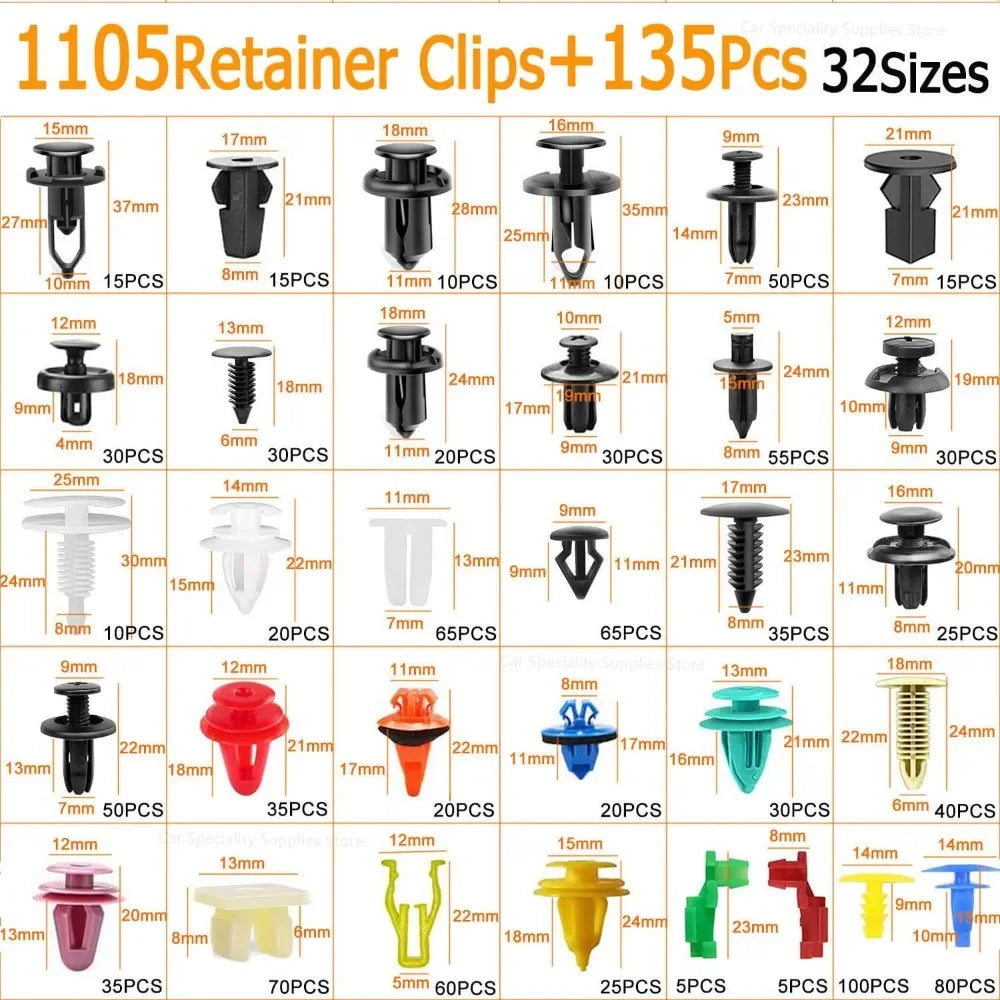 1240 PCS Car Fastener Clips Set Mixed Car Bumper Door Trim Panel Auto Bumper Rivet Retainer Push Engine Cover Fender Clip