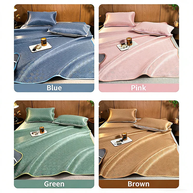 3 PCS Set 5 Colors Summer NEW Breathable Cooling Sheet Set Antibacterial Skin-Friendly Sleeping Mat Pillowcase Comfortable Air Condition Mattress Home Bedroom Bedding Supplies