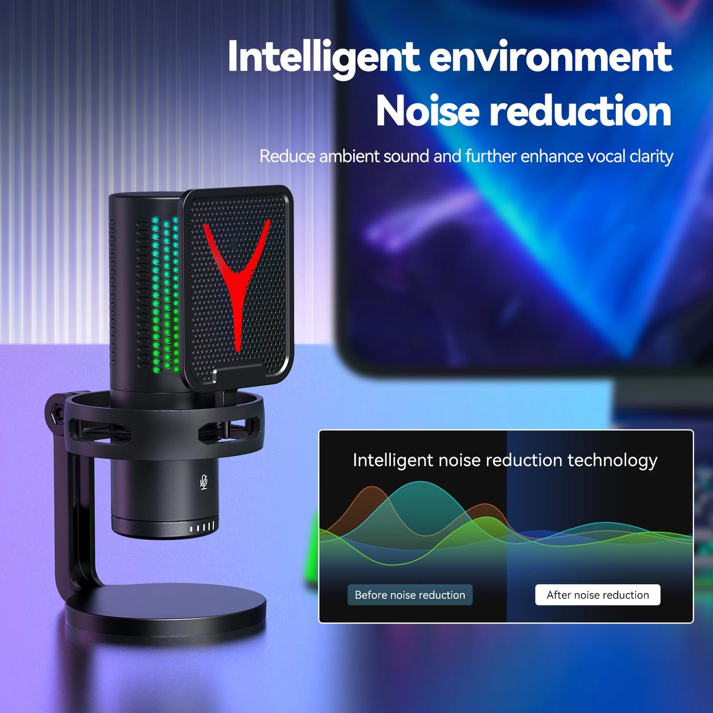 NEW Arrivals Gaming Microphone Professional Condenser Mic PC Laptop Computer Mike RGB USB Wired Studio Streaming Podcast Gamer Karaoke PC YouTube Tik-Tok Kit Electronics Accessories Supplies
