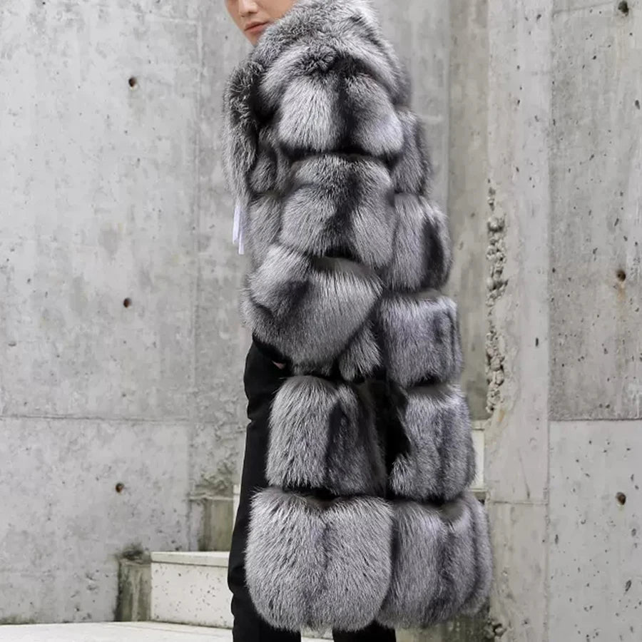 Brand New M-4XL  Italian Style 100% MEN Natural Real Sliver Fox Mink Fur Winter Warm Snow Clothes Supplies Male Coat Jacket Long Overcoat European High Quality Outerwear Coats Gifts for Husband Boyfriend Lover Men Luxury Fash
