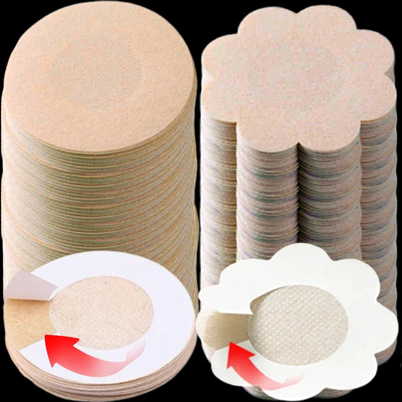 500 PCS Set Bamboo Fiber Cotton Disposable Women's Breast Patches Anti Convex Point Invisible Breathable Anti Allergic Chest Patch Sling Anti Glare Pasties Tits Breast Cover Pads Ladies Underwear Accessory Sets