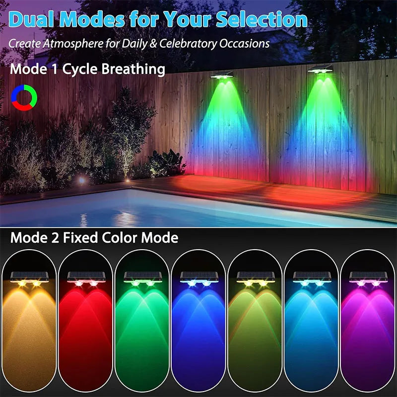 4 PCS Set Solar Fence Lights Waterproof RGB LED Wall Lamp Outdoor Deck Lights for Patio Backyard Walkway Railing Decorative Lights.