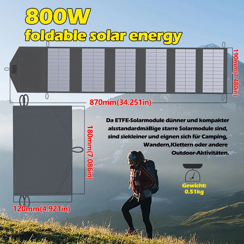 1000W Foldable Solar Panel Portable 6-Fold 30W/H  Emergency Survival Solar Panels Charger USB 5V DC Full Time Power Outdoor Camping Travel Mountain Hiking Mobile Power Supply