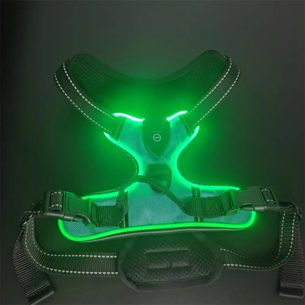 LED Light Pet Harness Rechargeable Dog Harness for Night Walking Adjustable Glow Vest for Small Medium Dogs Pet Chest Strap Soft Dog