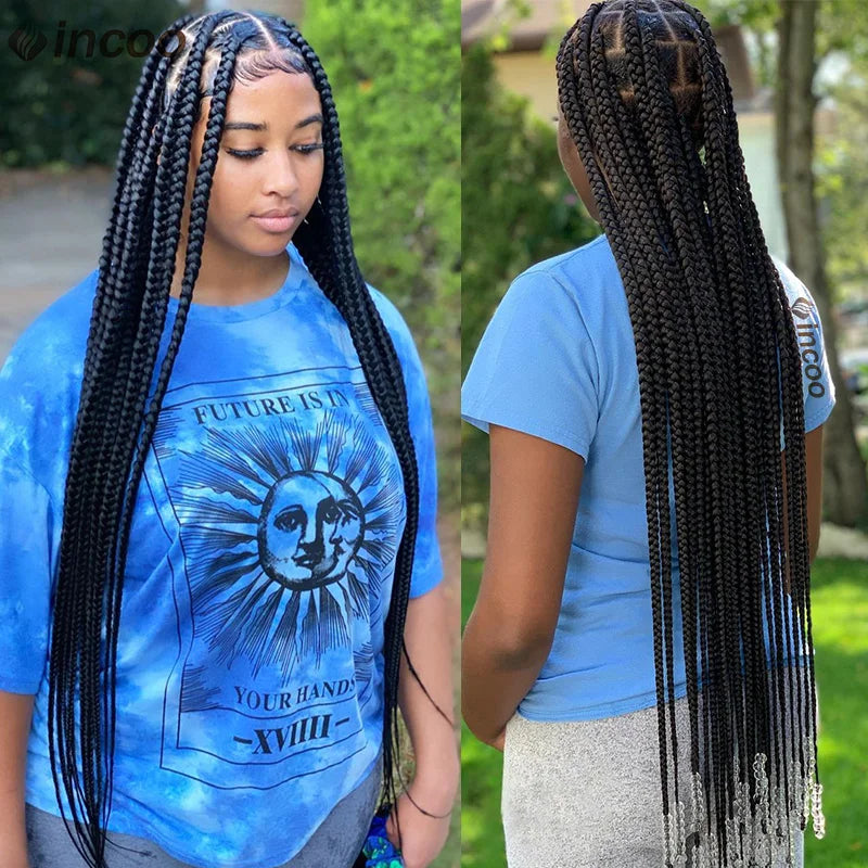 Large Box Braided Wigs Jumbo Knotless Full Lace Front Synthetic Wigs For Black Women Jumbo Tribal Braids Faux Locs Cornrows Wig