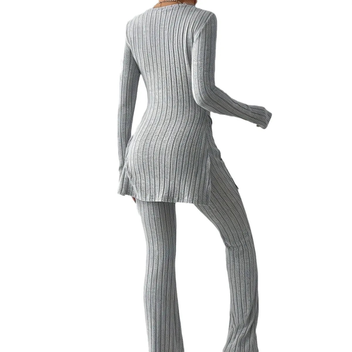 NEW 2PCS Set S-XL UK Size 4 Colors Women Top Straight Pants Suit Split Tops Trousers Ensemble Round Collar Autumn Winter Casual Outfits Female Sports Clothing Supplies