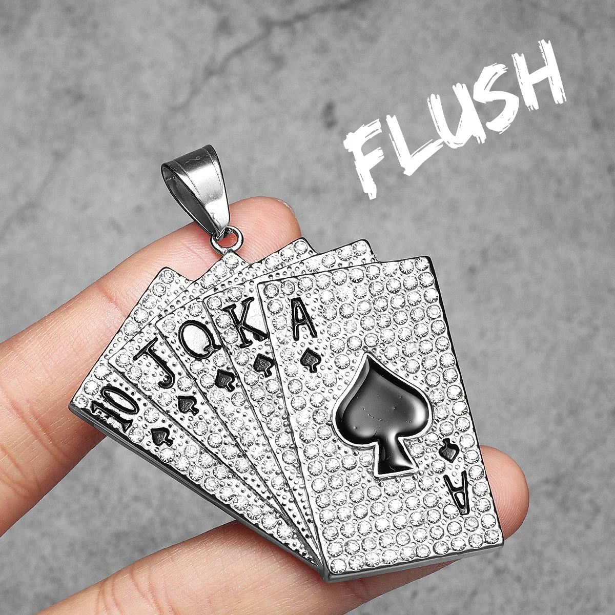 For Poker Lovers Lucky Poker Rhinestones Flush Gemstone Men Necklaces With Pendant Stainless Steel Jewelry Women Punk Hip Hop Accessories Gifts