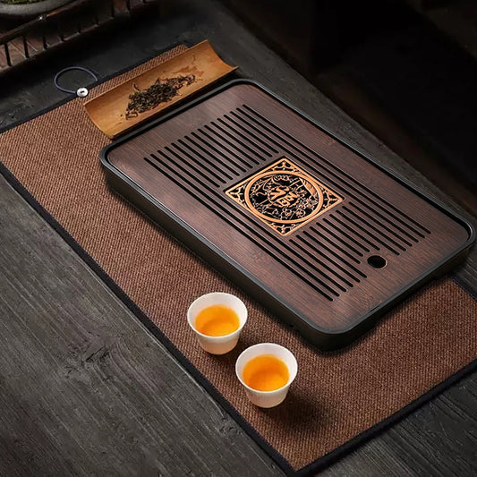 BAMBOO Tea Tray with Water Storage, Simple, Tea Set Accessory  Tea Table, Drainage for Household Office Home