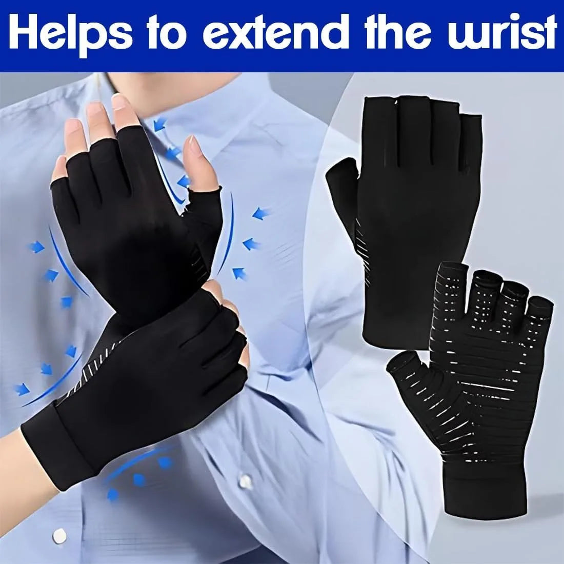 1Pair Copper Arthritis Tendonitis Rheumatism Gloves for Hand Pain Relief, Rheumatoid Osteoarthritis, Swelling, Carpal Tunnel, Compression Gloves Health Care Accessories
