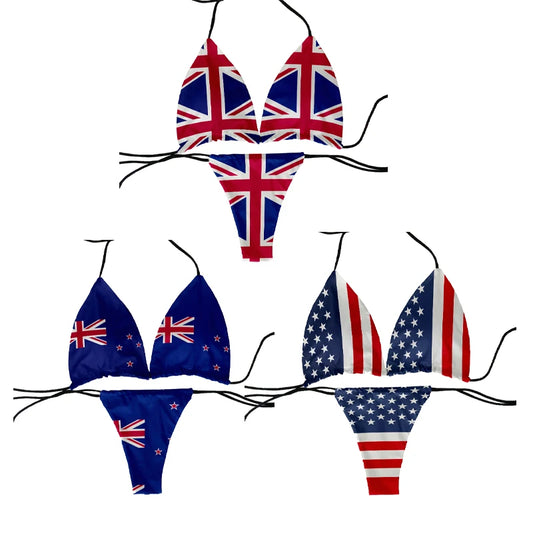 Flag pattern Printed Swimsuit Ladies Beach Swimming Two-Piece Suit Women's Bikini Fashion Gift