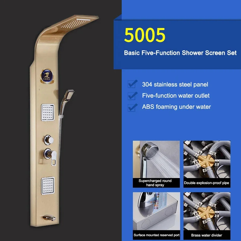 Luxury Stainless Steel Home Improvement LED Lights Shower Faucets Luxury Bathroom Faucet Set Bather Thermostat Shower Screen Shower Electronic System Kit Home Bathroom Supplies