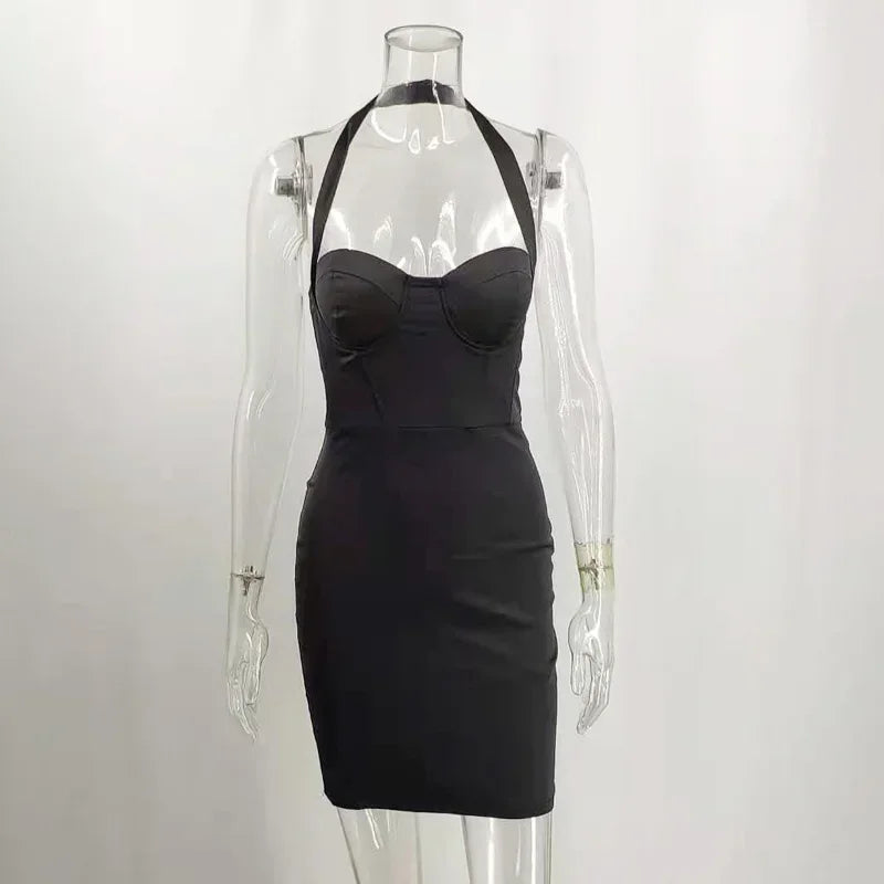 NEW Arrivals Luxury Satin Backless Red/Black/Blue Mini Dress Women Summer Beach Evening Nightclub Party New Sexy Sleeveless Dresses Female Bodycon Skinny Dress Ladies Girls Sexy Apparel Supplies