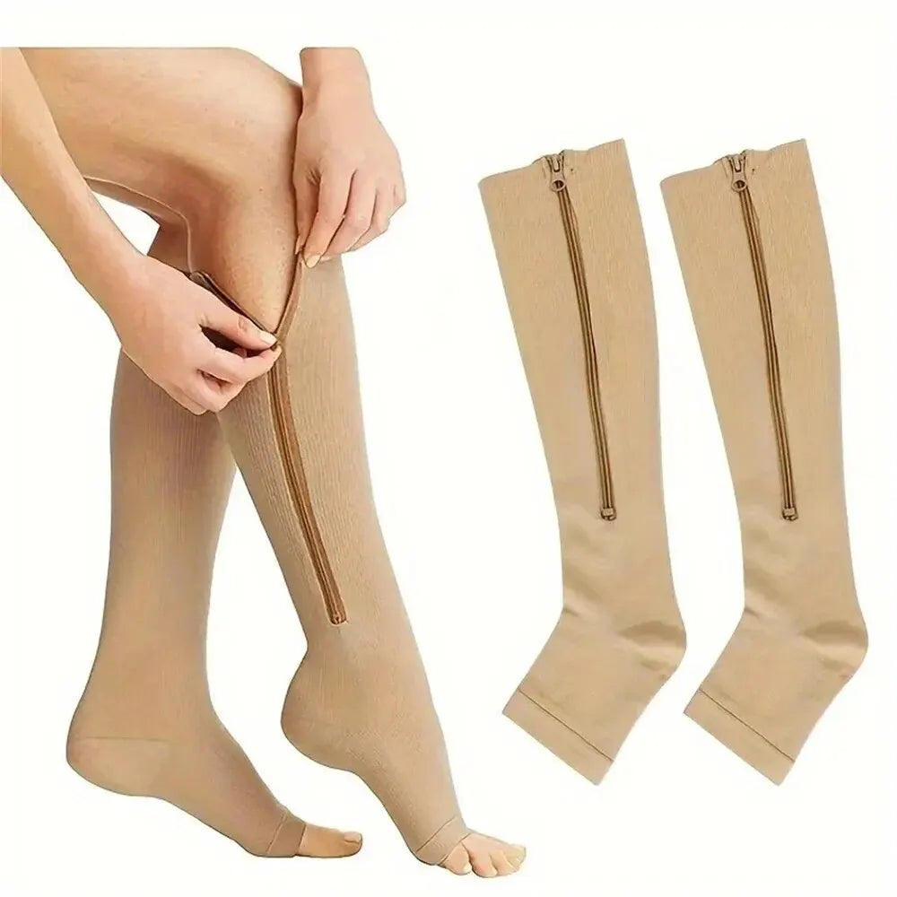 Zipper Compression Socks for Women & Men, Sturdy Zippered Stocking to Improves Blood Circulation, Relieves Pain & Swelling 1Pair