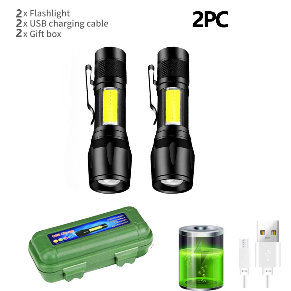 3 PCS Set 500m Lighting Distance Rechargeable LED Flashlight 10000LM Zoomable Torch Waterproof 5 Modes with LCD Display  Charging for Camping Hiking Night Walking Emergency Tools