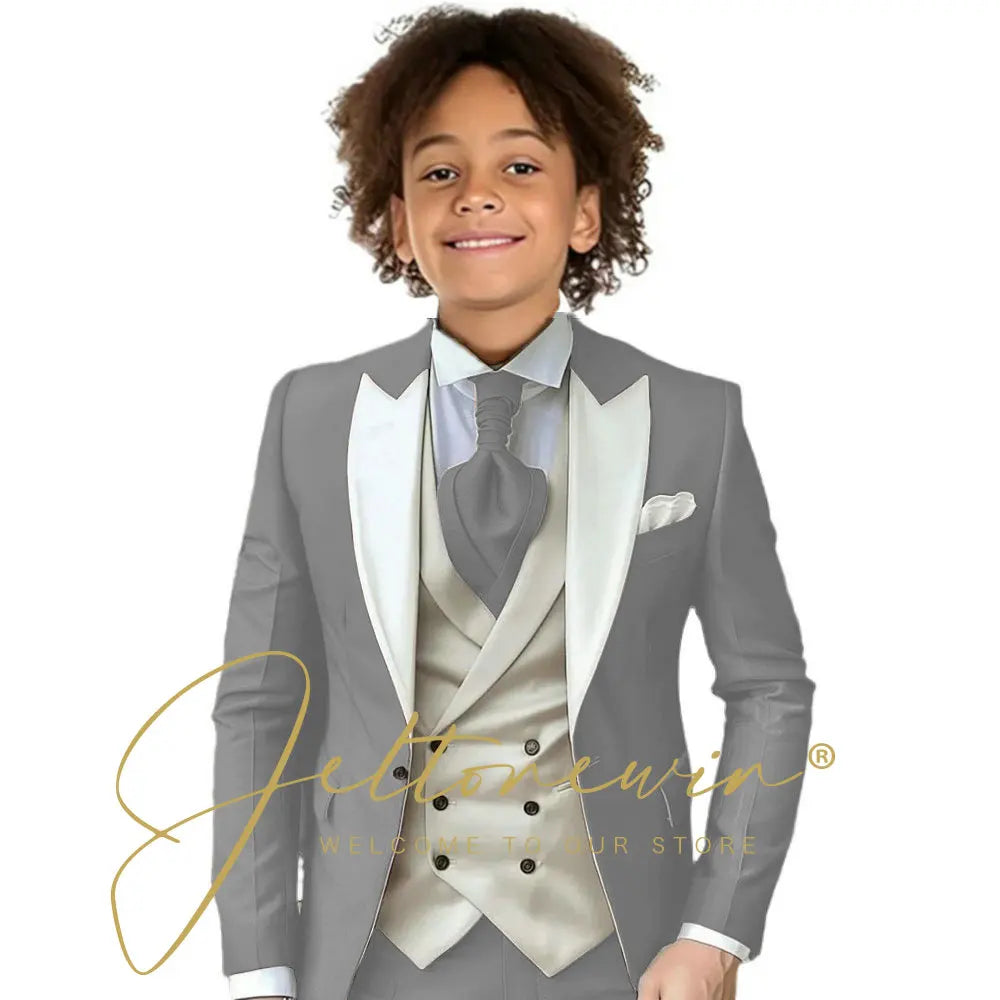 8 Colors  Children Boy's 2Y-14Y Formal Wedding Suit Kids Jacket Pants Ivory Vest Photography Suit Flower Boy Birthday Tuxedo Suit