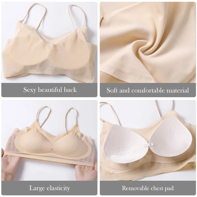 New Women Sexy Push Up Bra Seamless Ultra-Thin Ice Silk Bra Intimates Wireless Bralette Women Girls Underwear Supplies Air Cooling Brassiere With Pad Female Ladies Sexy Lingerie Fashion Clothing Products