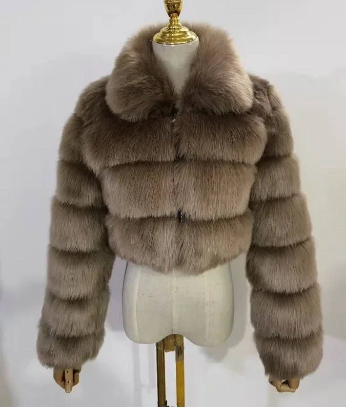 NEW Arrivals S-3XL 5 Colors Women Faux Fur Coats Fox Short Coat Turn Down Collar Zipper Full Sleeve Thick Warm Open Stitch Elegant Splice Autumn Winter Snow Outerwear Ladies Girls Luxury Fashion Clothing Supplies