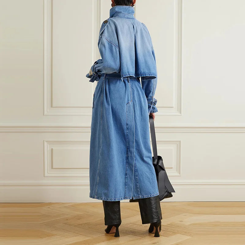 Tannt Women Trench Coat Double Breasted Bandages Denim Windbreaker Coats Fashion Vintage Long Winter Overcoat For Women 2023 New