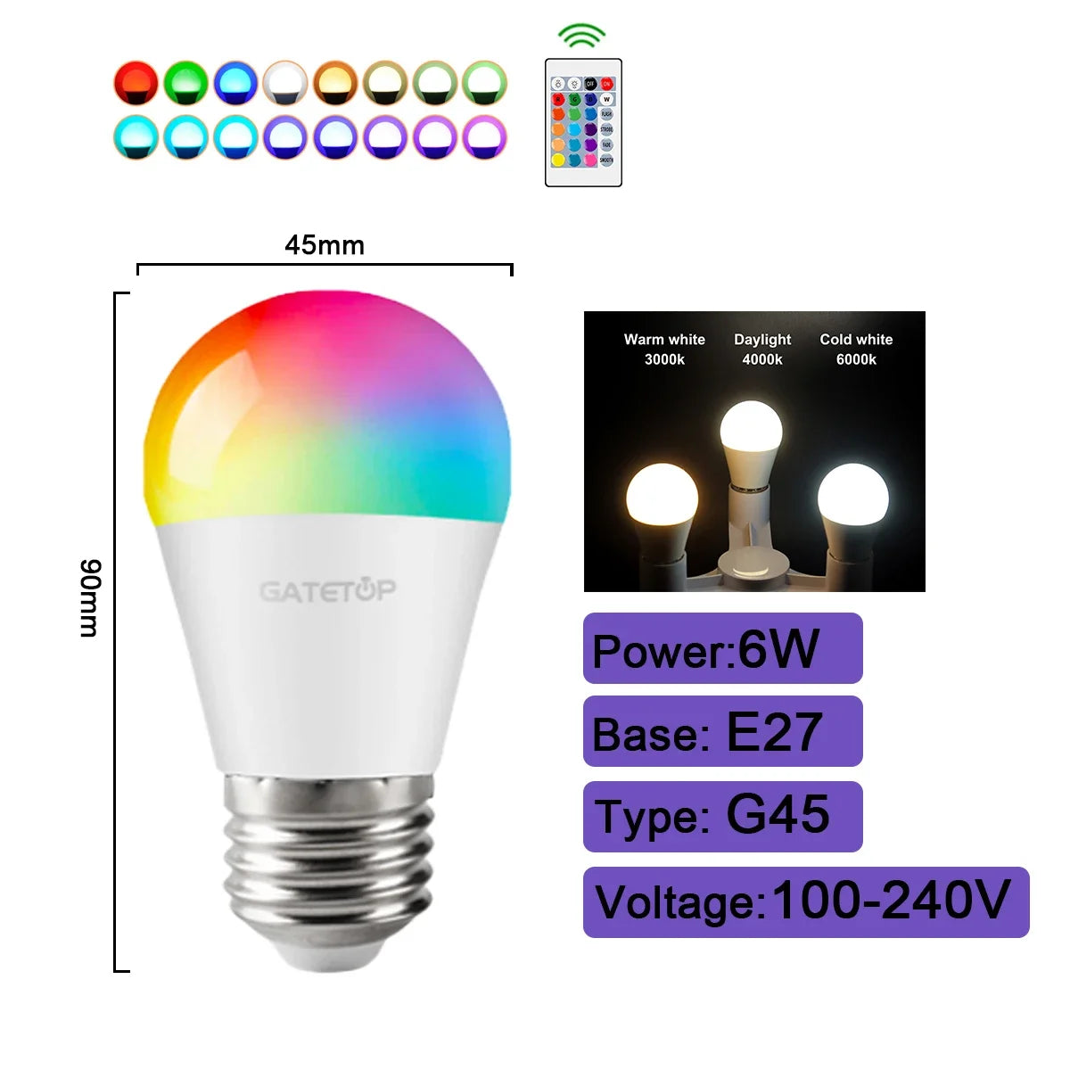 NEW Arrivals 5-10 PCS Set Smart RGB-6000K LED Bulb Spotlight E27 E14 B22 GU10 with Infrared Remote Control, Suitable for Colorful Home Bedroom Living Room Party  Lighting