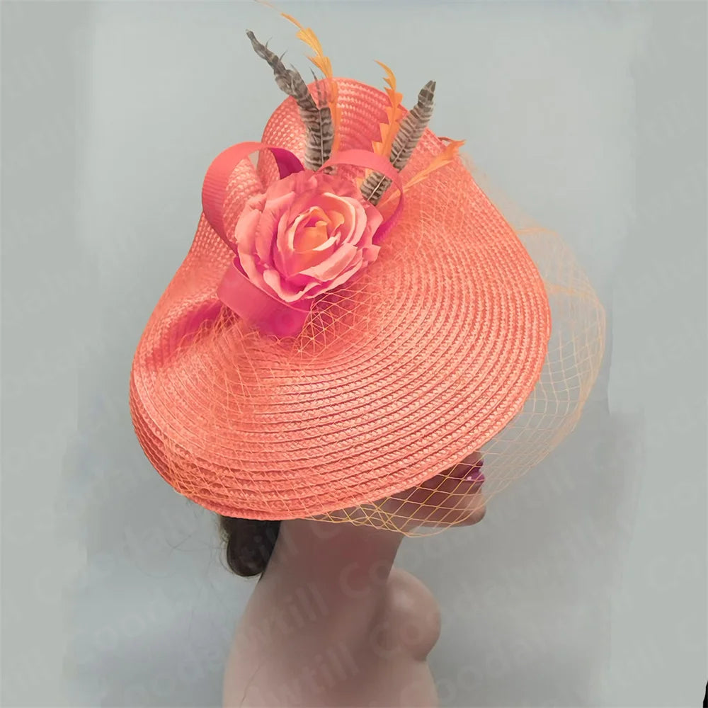 NEW Arrivals 16 Colors Straw Flower Fascinators Hat Veils Pillbox Cap Women Formal Dress Wedding Headpiece With Flower Chapeau Cap Tea Party