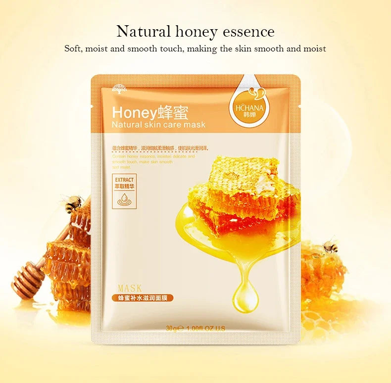 NEW Arrivals 20PCS Set 7 Natural Fruit Patterns Natural Plant Facial Mask Moisturizing Oil Control Anti-Aging Fruit Aloe Korean Hyaluronic Acid Sheets Face Mask Beauty Skin Care Products