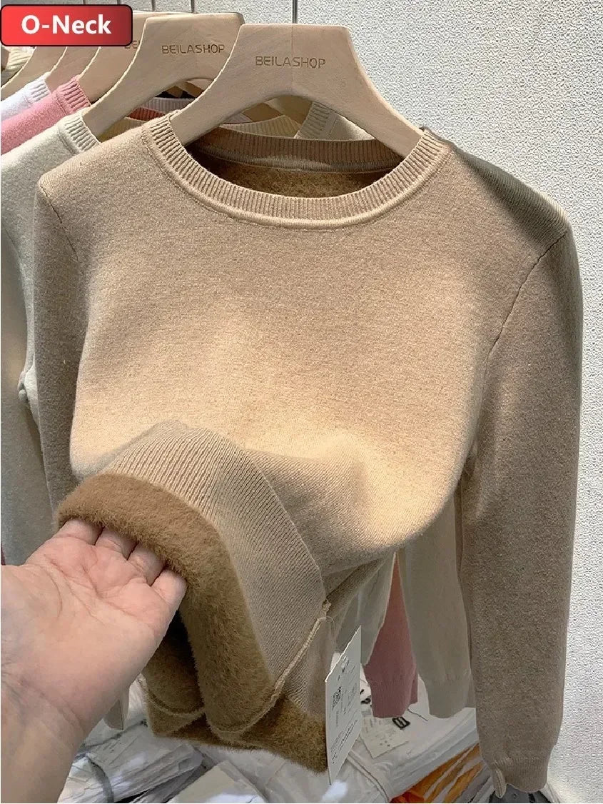 NEW Arrivals Sweater For Women Winter Thicken Turtleneck Slim Knit Pullover New Warm Plush Velvet Lined Knitwear Jumper Tops Casual Female Girls Luxury Fashion Clothing Supplies