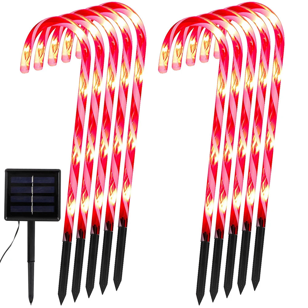 4/5/8 PCS Set Solar Christmas Candy Cane Lights Outdoor Waterproof Christmas Day Light Pathway Marker Candy Lights Garden Passage Decoration