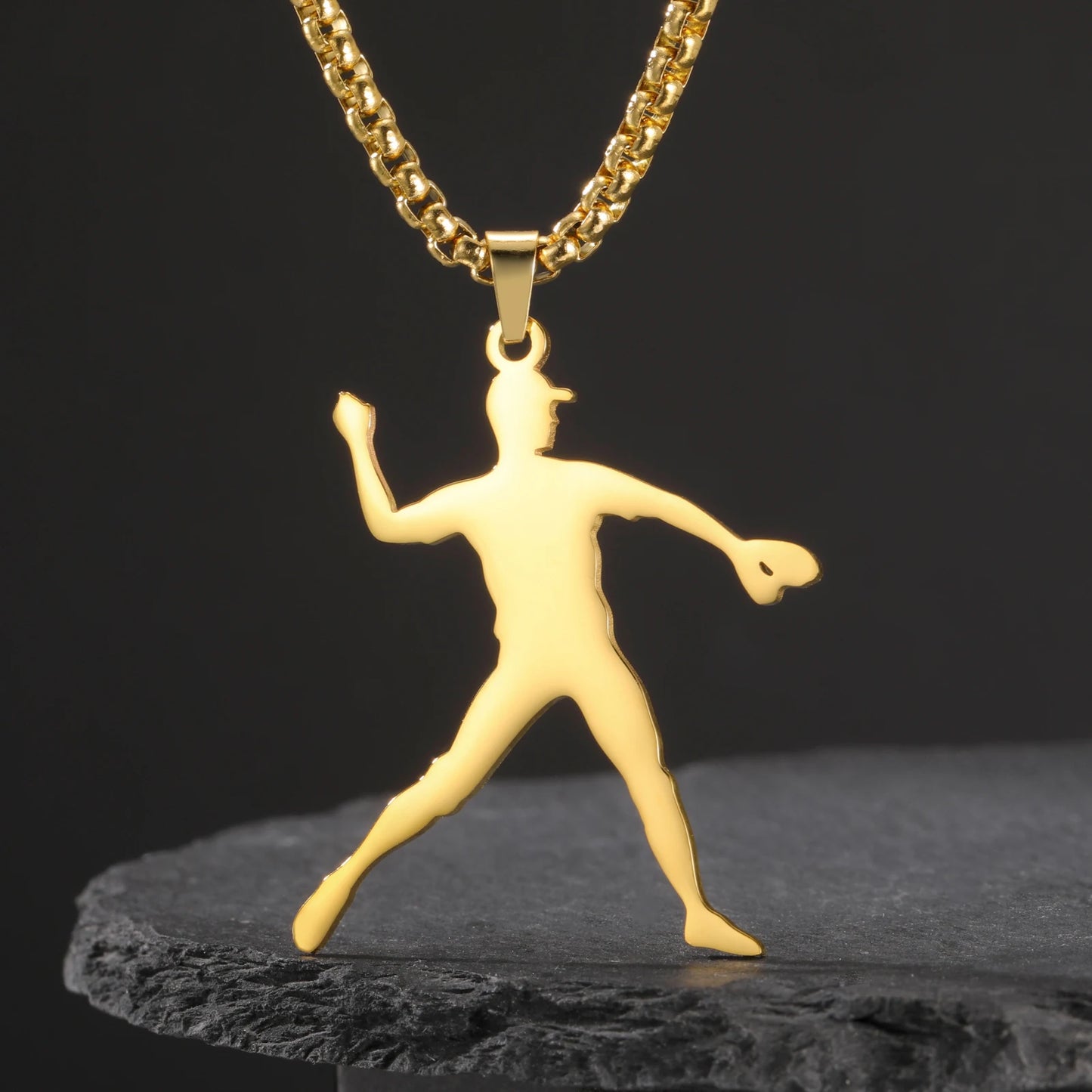 Baseball Gold Necklace Teen Boy Neck Chain Stainless Steel Pendant Necklace Fashion Sport Jewelry Men Sport Enthusiast Gifts