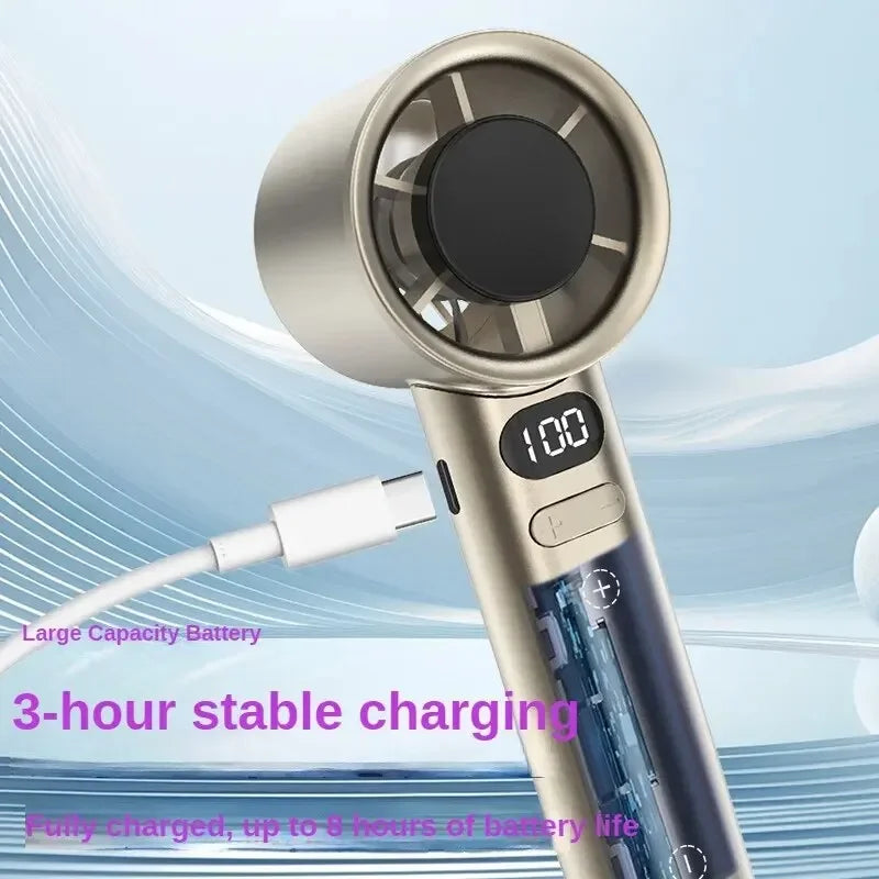 NEW Arrivals Powerful Portable Handheld Fan , 120 Wind Speeds, Digital Display Mini Bladeless Outdoor Travel Beach Camping Hiking Handheld Fan, USB Rechargeable Personal Highspeed Fans, Electric Eyelash Fan