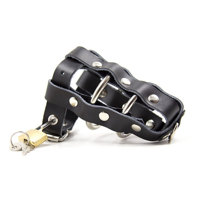 Adult HESEKS Fetish Leather Penis Locks Adjustable Buckle Cock Cage Metal Locked Penis Ring Chastity Device Adult Sex Game for Men Gay