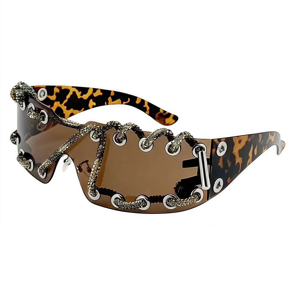 Rhinestones Chain Sunglasses Retro Cool Trendy Sunglasses UV Protective Lightweight Streetwear Party Shades For Women Men