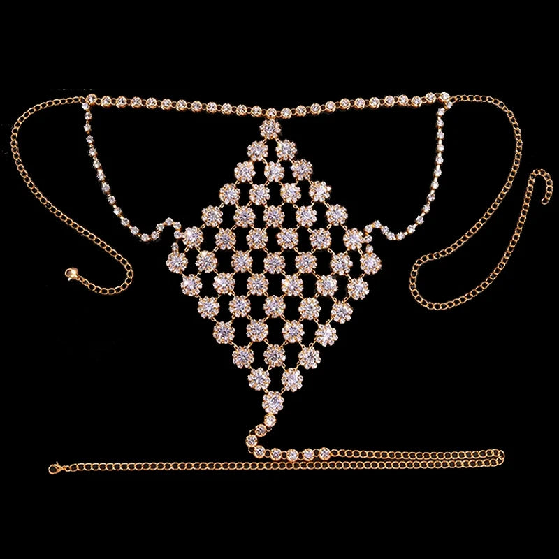 Greek Angel  Crystal Mesh Thong Jewelry Body Harness Woman Shining Rhinestone Bikini Rave Accessories  Panties Chains Festival