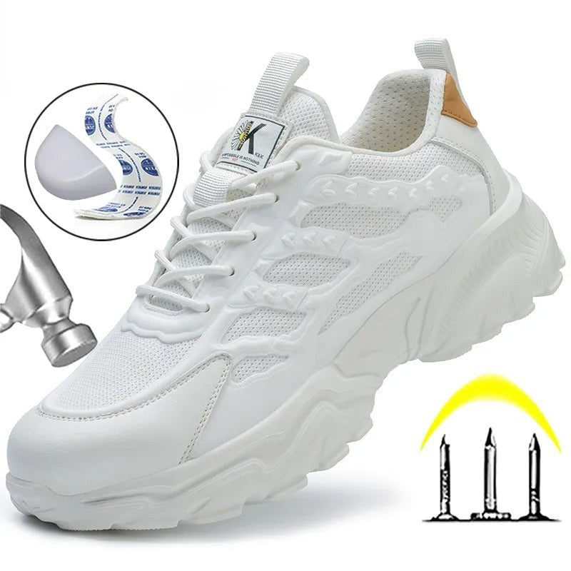 White Safety Shoes Men Women Steel Toe Boots Work Sneakers Anti-smash Anti-puncture Indestructible Shoes Sport Protective Shoes