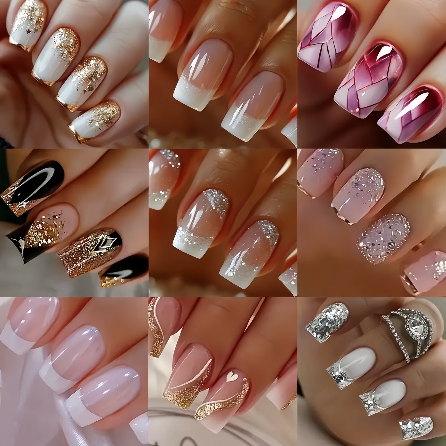 NEW 96 PCS Set 12 Sizes Short Square French-Style Press-On Nails Full Cover - White Tip Gradient Base, Glossy Short Length Fake Nails Suitable for Women, Spring Summer Daily Wear & Special Events