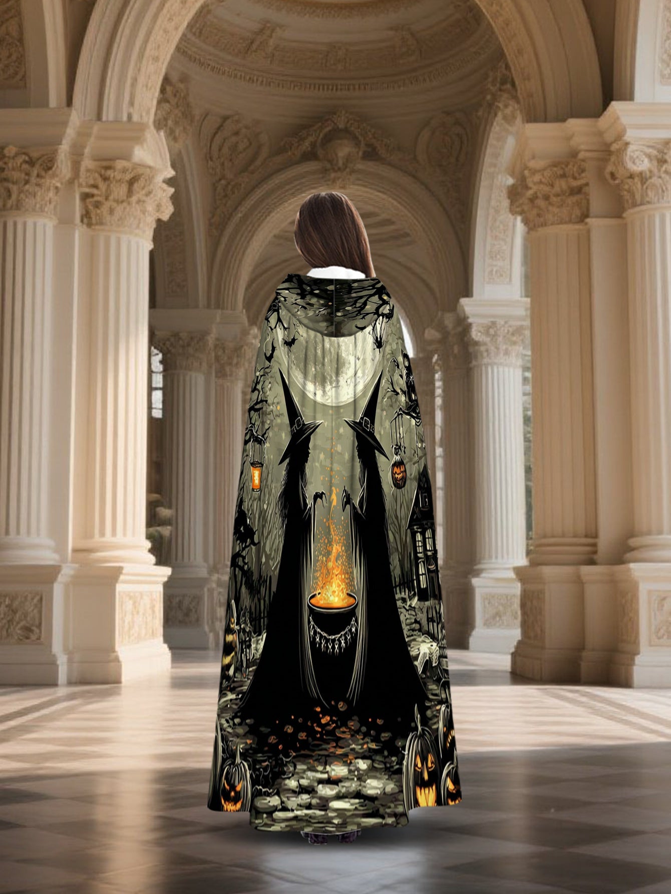 NEW  Witch & Wizard Costume Cloak - Hooded Full-Body Masquerade Outfit with Witch Hat-Like Hood,  Loose-Fit for Halloween, Carnival & Themed Parties - Machine Washable Wizard Robe, 2D Flat, for Adults